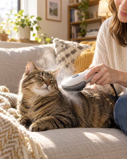 Electric Cat Steam Brush – 3-In-1 Pet Grooming Comb with Water Spray for Cats and Dogs, USB Rechargeable
